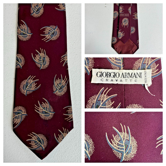 Giorgio Armani Cravatte Tie Mens Burgundy 55"X3.5"Made In Italy Vintage - Picture 1 of 12